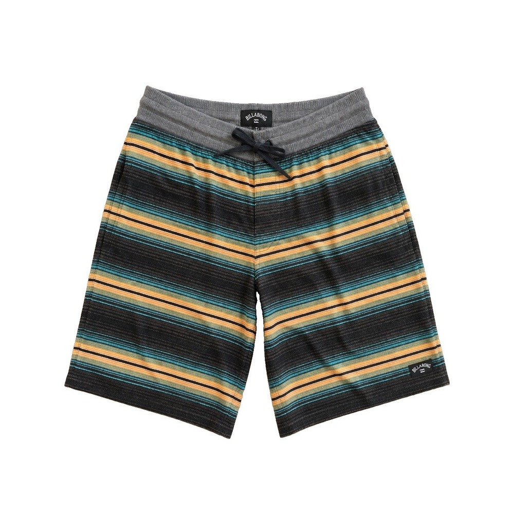Billabong Men's Striped Drawstring Shorts Black Teal Tan Elastic Waist Sur
